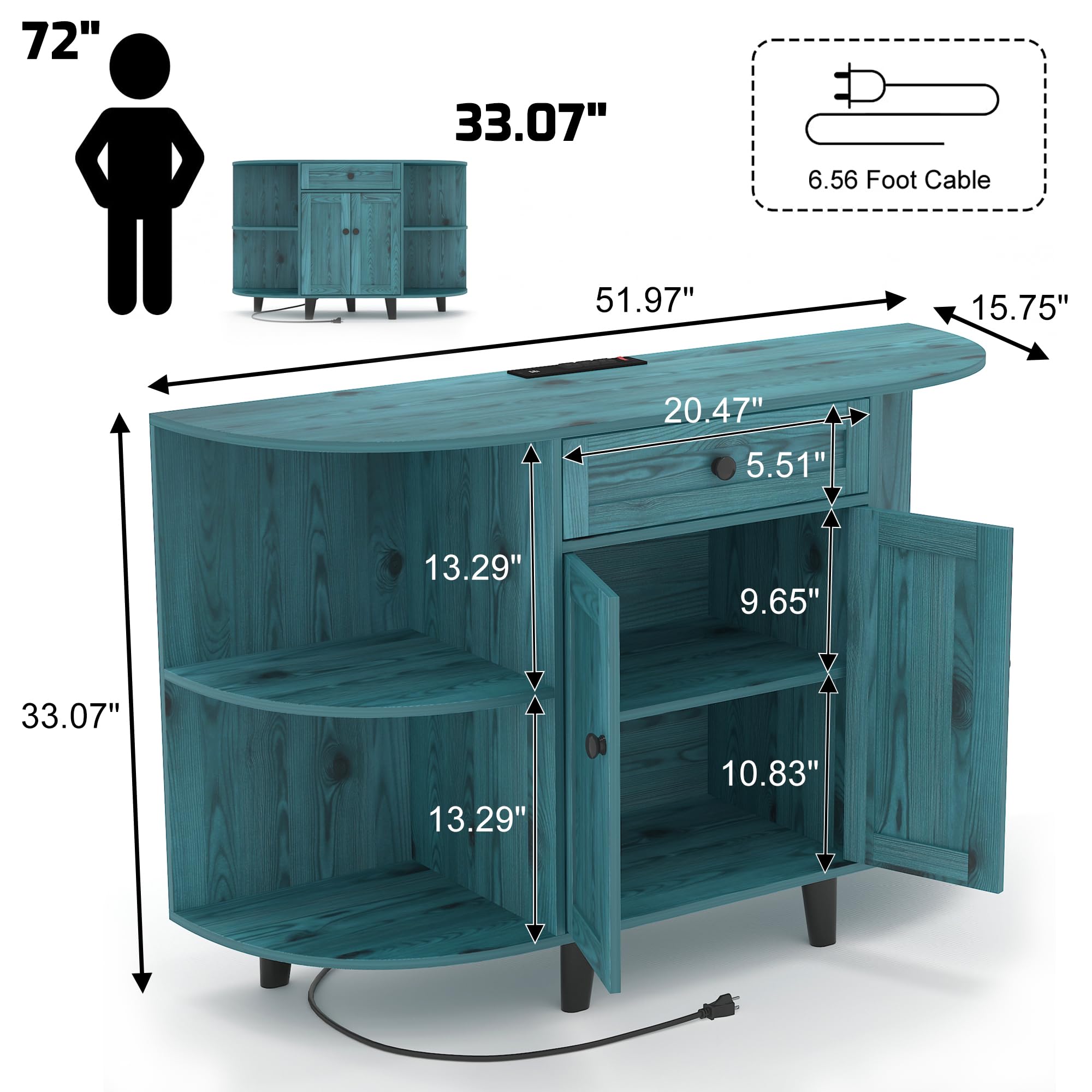 Amazon.com: DEYAOPUPU 52 英吋(約132.1 公分)餐具櫃附電源插座咖啡